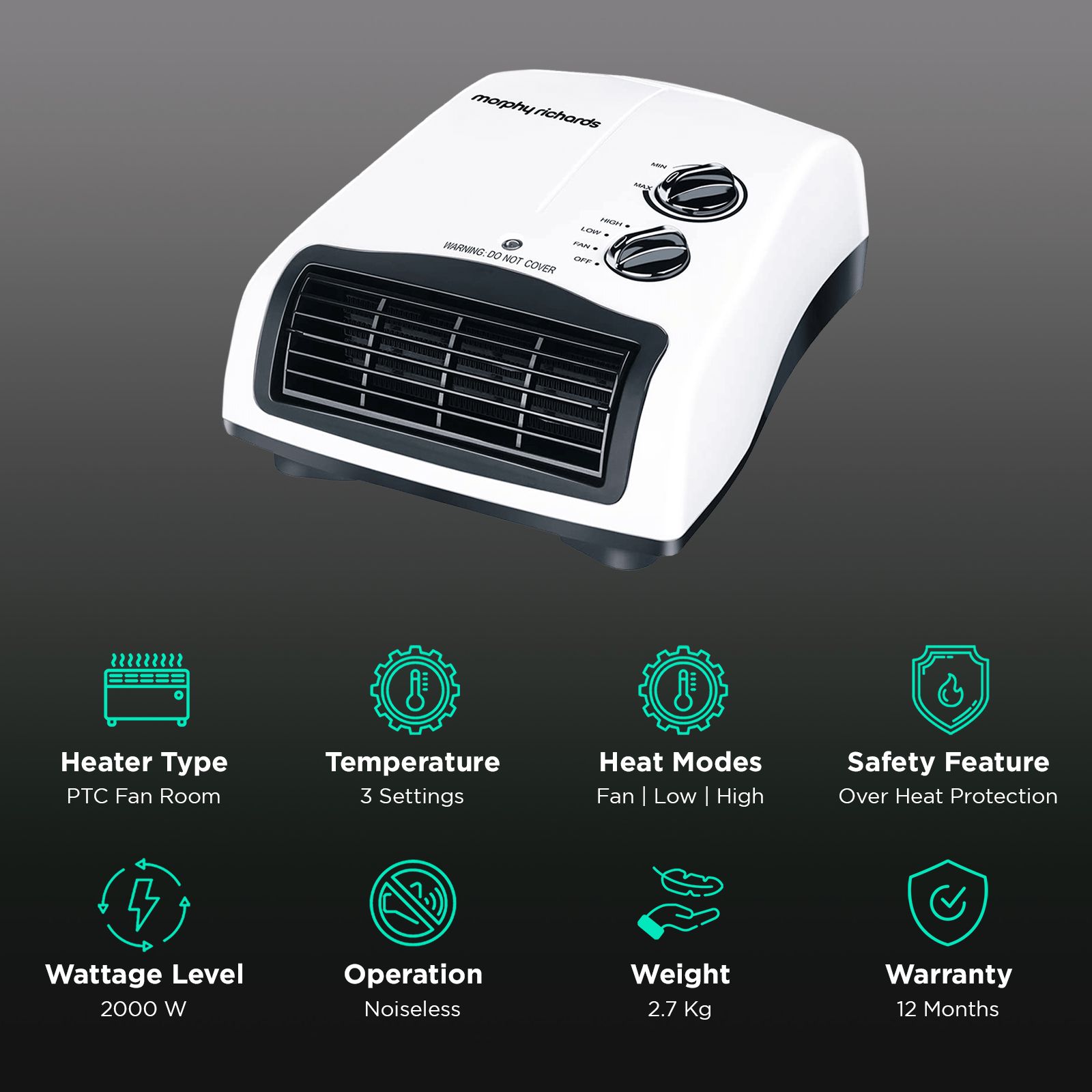 morphy richards Orbit 2000W PTC Room Heater with Adjustable Thermostat (Noiseless Operation_3