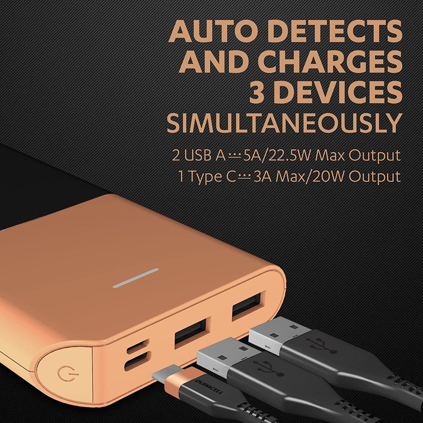 DURACELL 10000 mAh 22.5W Fast Charging Power Bank (2 Type A and 1 Type C Ports, Short Circuit Protection, Black & Copper) DURACELL 10000 mAh 22.5W Fast Charging Power Bank (2 Type A and 1 Type C Ports, Short Circuit Protection, Black & Copper)_2