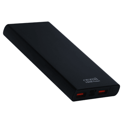 Croma 10000 mAh 22.5W Fast Charging Power Bank (2 Type A, 1 PD Type C & 1 Micro USB Port, Cable included, Apple Compatible, Black)