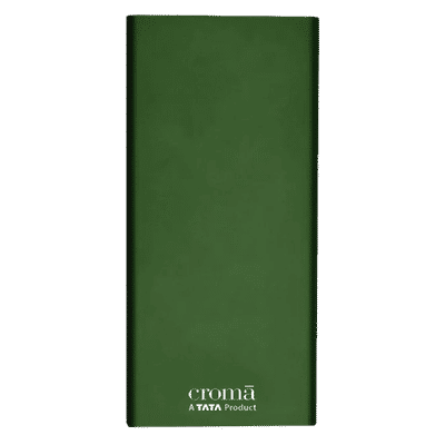 Croma 10000 mAh 22.5W Fast Charging Power Bank (2 Type A, 1 Type C Ports, 1 PD Type C & Micro USB, Aluminium Casing, Apple Compatible, Green)