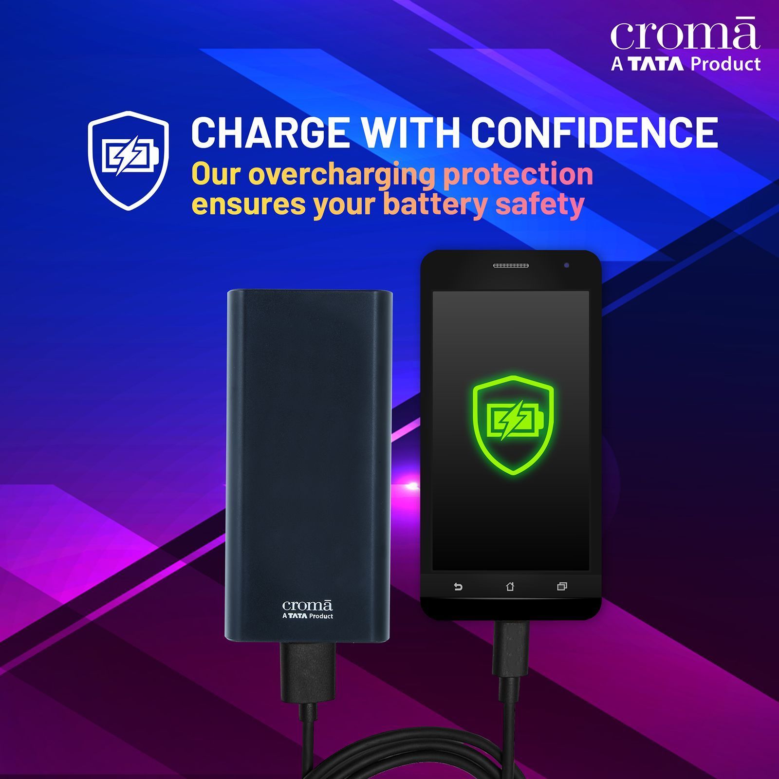 Croma 20000 mAh 22.5W Fast Charging Power Bank (2 Type A, 1 PD Type C & 1 Micro USB Port, Aluminium Casing, Apple Compatible, Black)_7