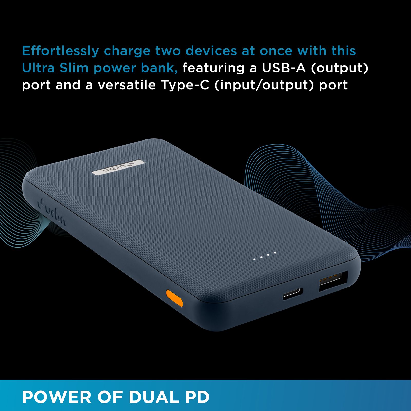 urbn UPR10K 10000 mAh 12W Fast Charging Power Bank (1 USB Type A and 1 Type C Ports, Ultra Slim, Universal Compatibility, Blue)_8