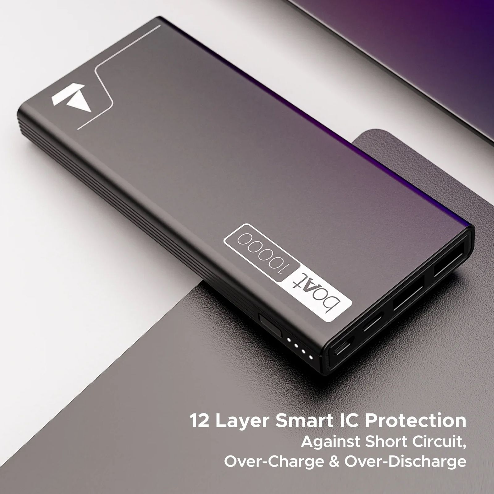 boAt Energyshroom PB300 10000 mAh 22.5W Fast Charging Power Bank (2 Type A, 1 Micro USB & 1 Type C Ports, Sleek Aluminium Casing, LED Indicators, Carbon Black) boAt Energyshroom PB300 10000 mAh 22.5W Fast Charging Power Bank (2 Type A, 1 Micro USB & 1 Type C Ports, Sleek Aluminium Casing, LED Indicators, Carbon Black)_5