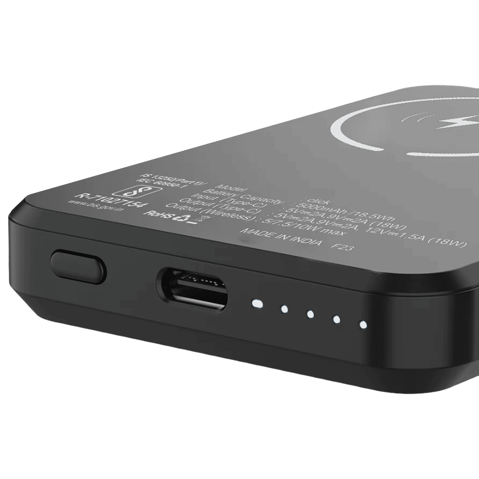 stuffcool Click 5000 mAh 18W Fast Charging Power Bank (1 Type C Port, Short Circuit Protection, Matte Black)_4
