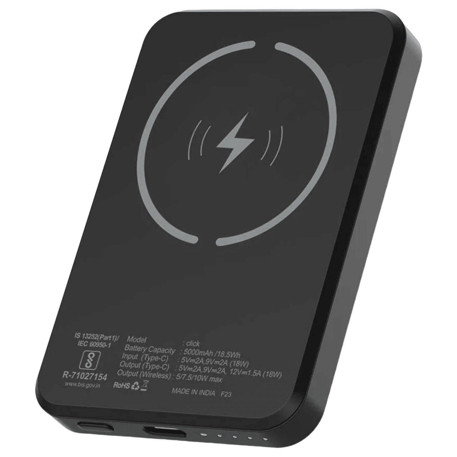 stuffcool Click 5000 mAh 18W Fast Charging Power Bank (1 Type C Port, Short Circuit Protection, Matte Black)_5