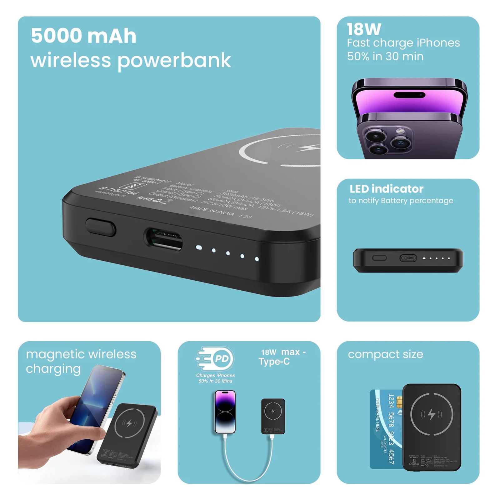 stuffcool Click 5000 mAh 18W Fast Charging Power Bank (1 Type C Port, Short Circuit Protection, Matte Black)_6