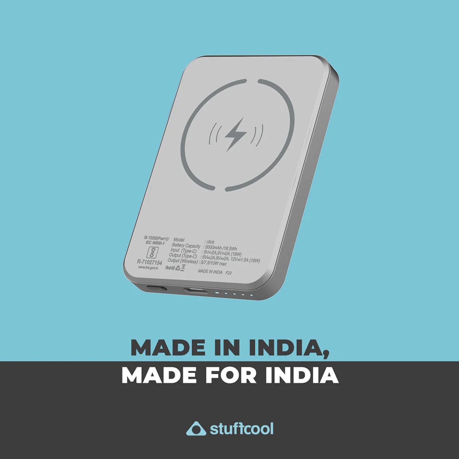 stuffcool Click 5000 mAh 18W Fast Charging Power Bank (1 Type C Port, Short Circuit Protection, Metallic Grey)_8