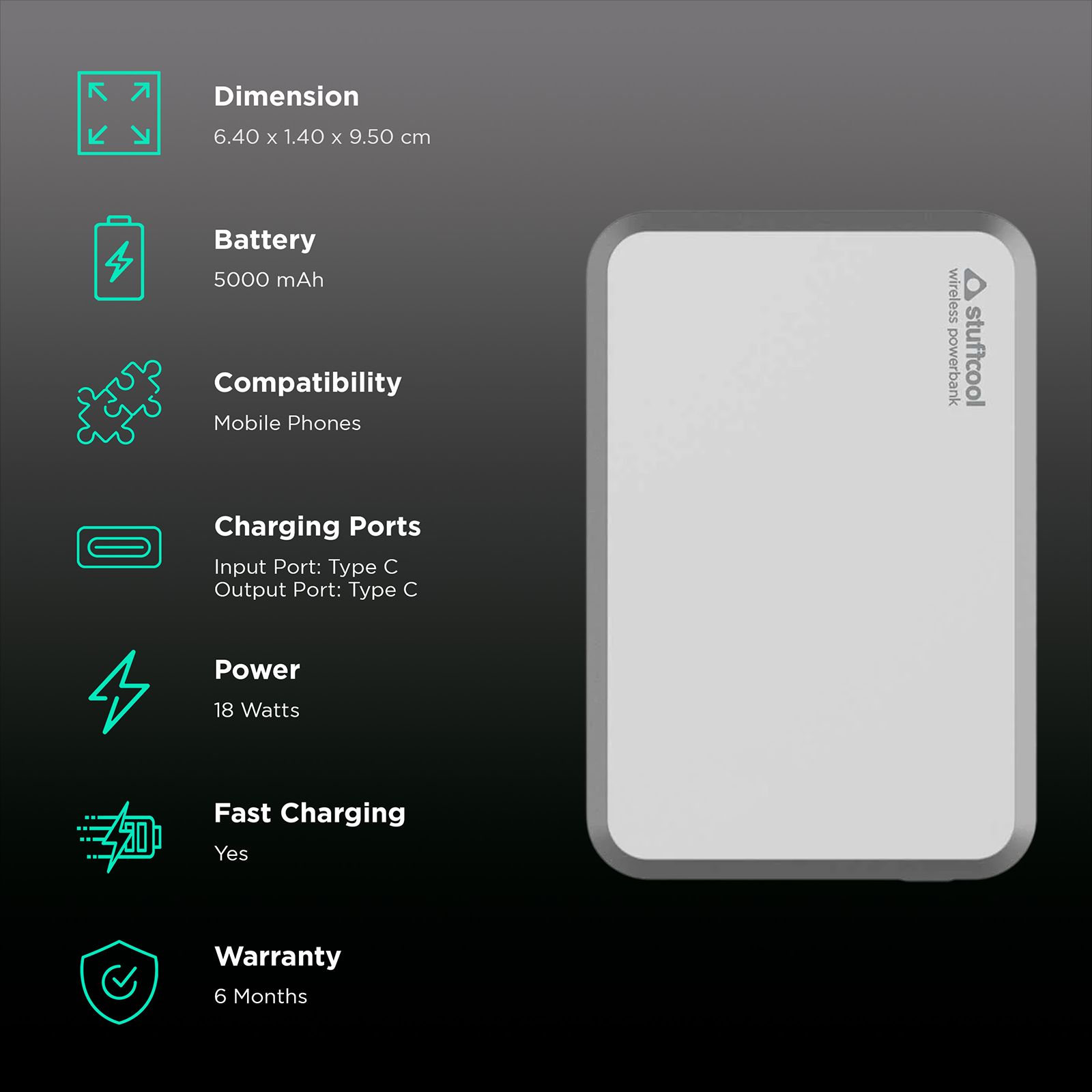 stuffcool Click 5000 mAh 18W Fast Charging Power Bank (1 Type C Port, Short Circuit Protection, Metallic Grey)_3
