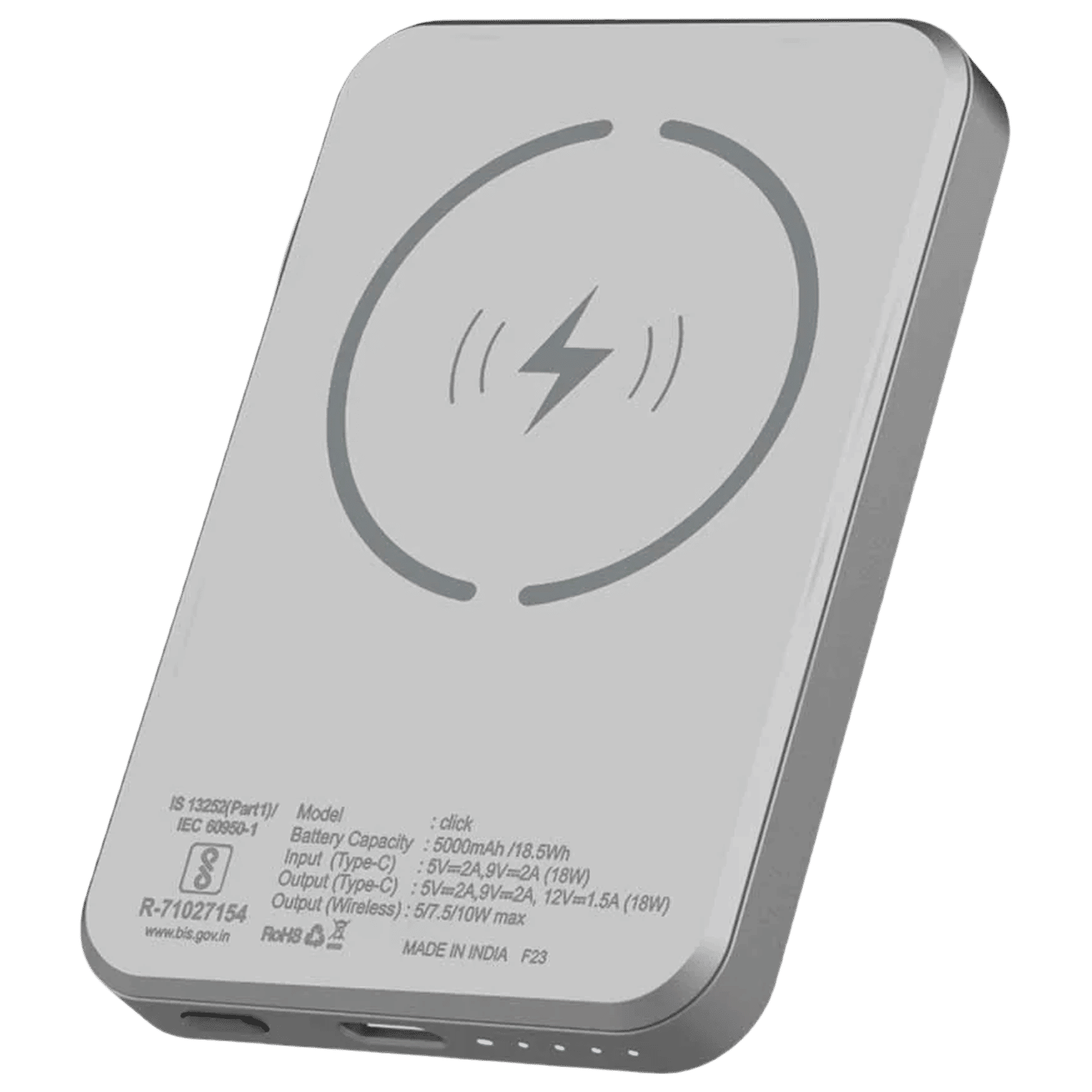stuffcool Click 5000 mAh 18W Fast Charging Power Bank (1 Type C Port, Short Circuit Protection, Metallic Grey)_5