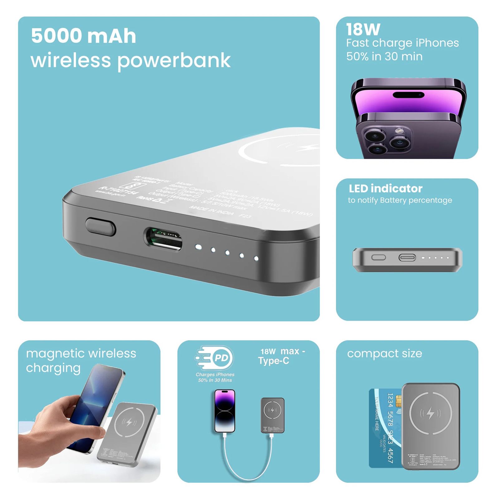 stuffcool Click 5000 mAh 18W Fast Charging Power Bank (1 Type C Port, Short Circuit Protection, Metallic Grey)_6