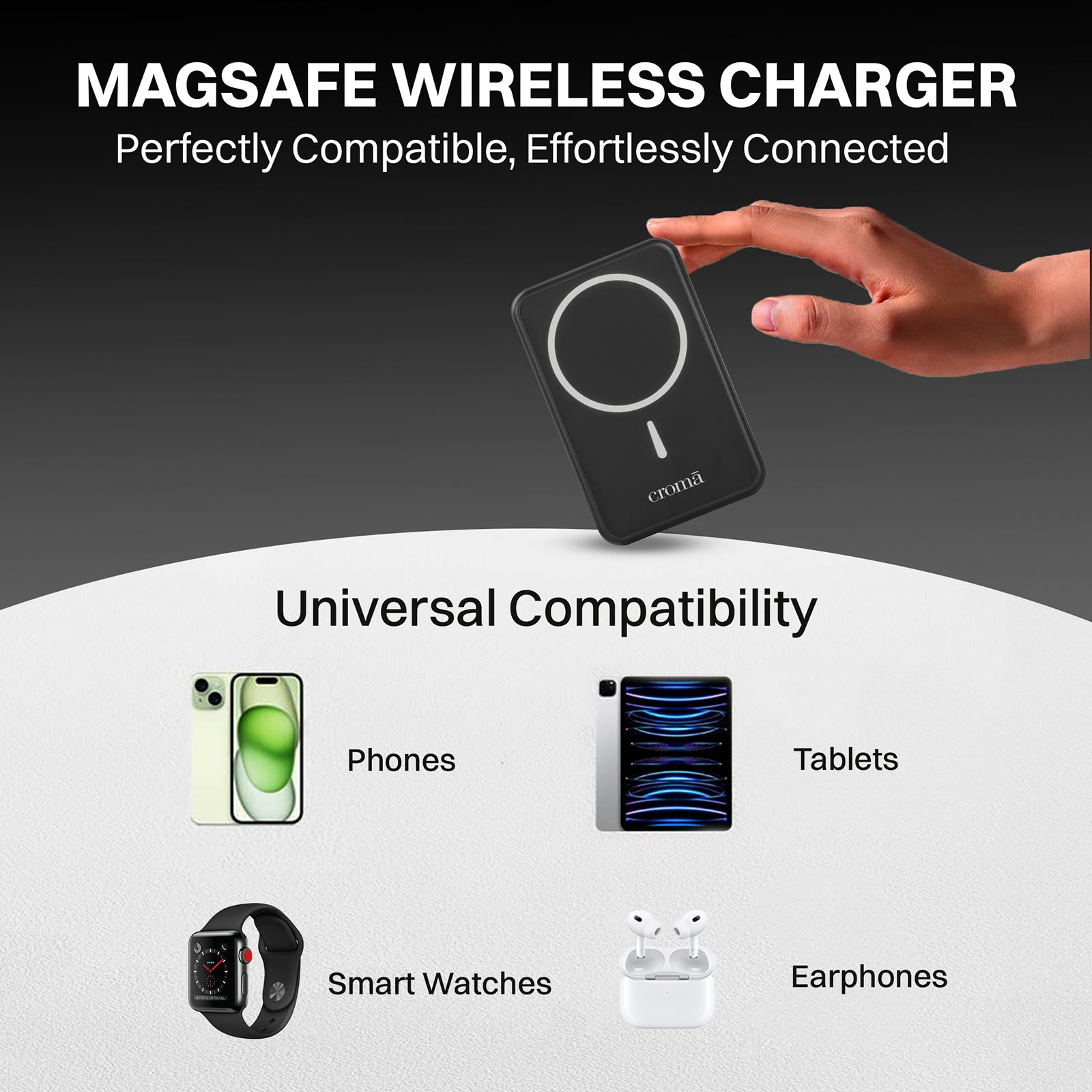 Croma 10000 mAh 22.5W Fast Charging Magnetic Wireless Power Bank (1 Type A & 1 Type C Ports, Metal Casing, Multi Layer Protection, Black) Croma 10000 mAh 22.5W Fast Charging Magnetic Wireless Power Bank (1 Type A & 1 Type C Ports, Metal Casing, Multi Layer Protection, Black)_9