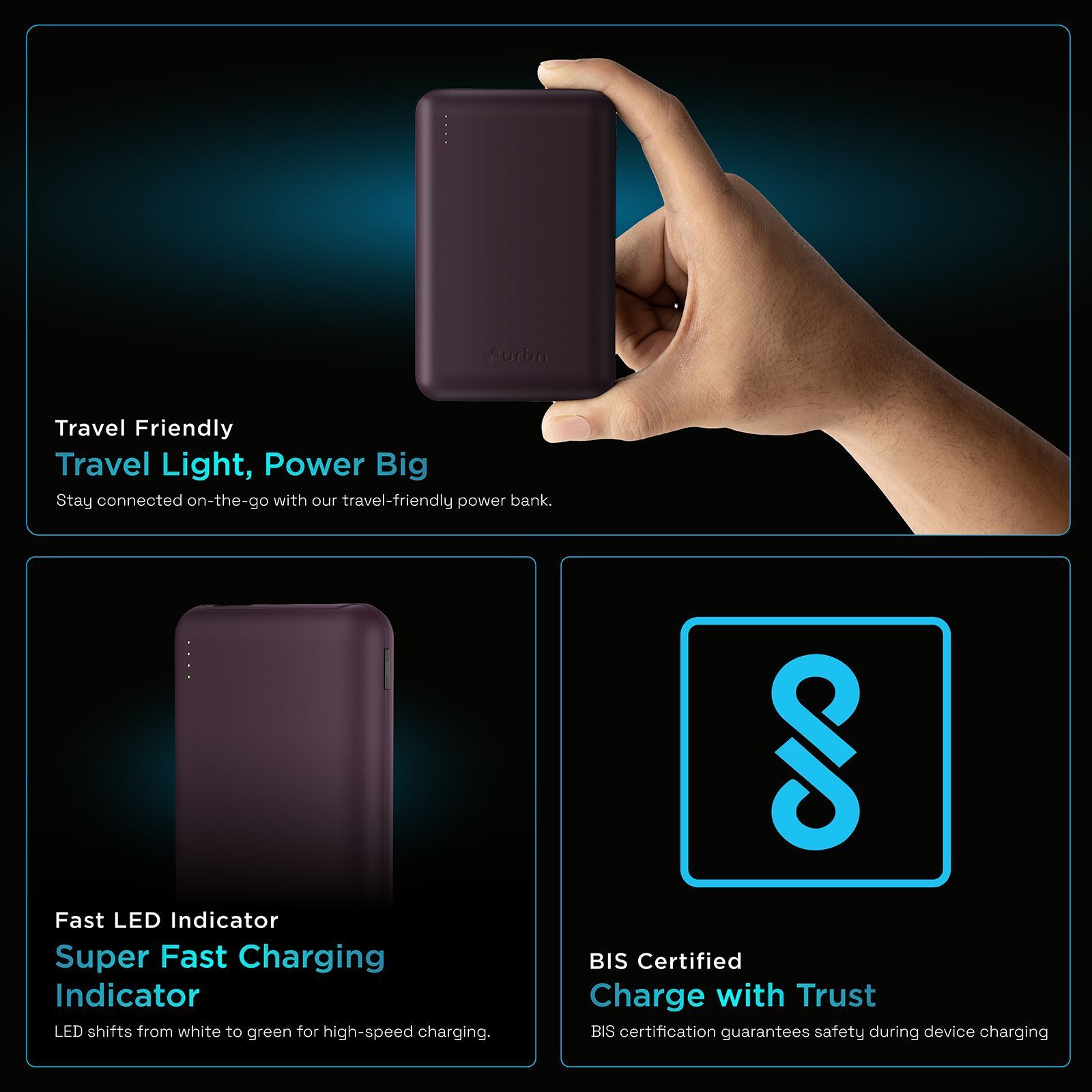 urbn Nano Slim 10000 mAh 22.5W Fast Charging Power Bank (2 Type C & 1 Type A Ports, 12 Layers Circuit Protection, Purple) urbn Nano Slim 10000 mAh 22.5W Fast Charging Power Bank (2 Type C & 1 Type A Ports, 12 Layers Circuit Protection, Purple)_12