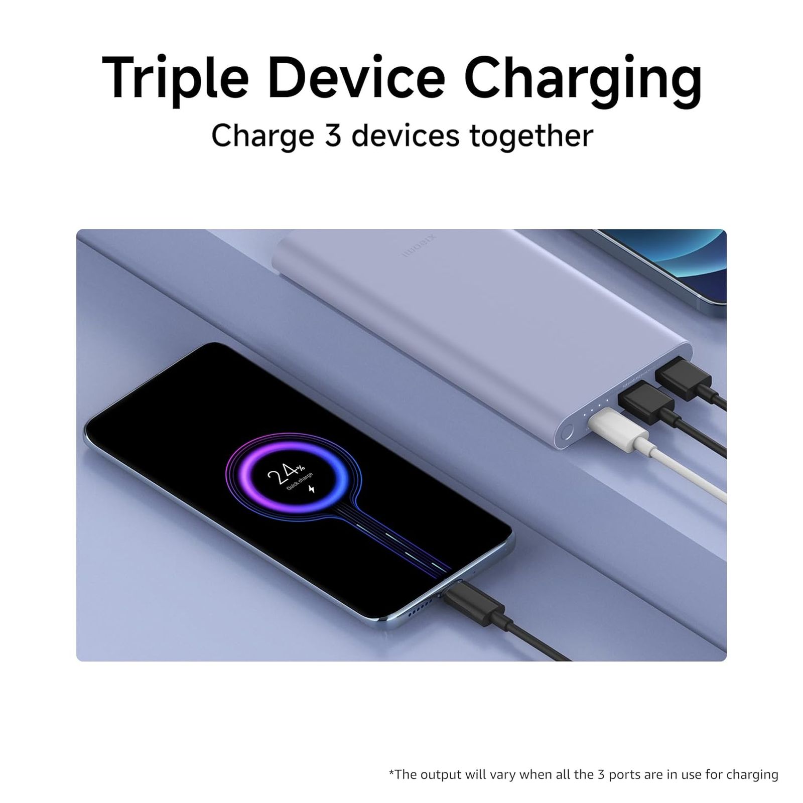 Xiaomi 4i 10000 mAh 22.5W Fast Charging Power Bank (2 Type A & 1 Type C Ports, Quick Charge 3.0, Coral Purple)_5