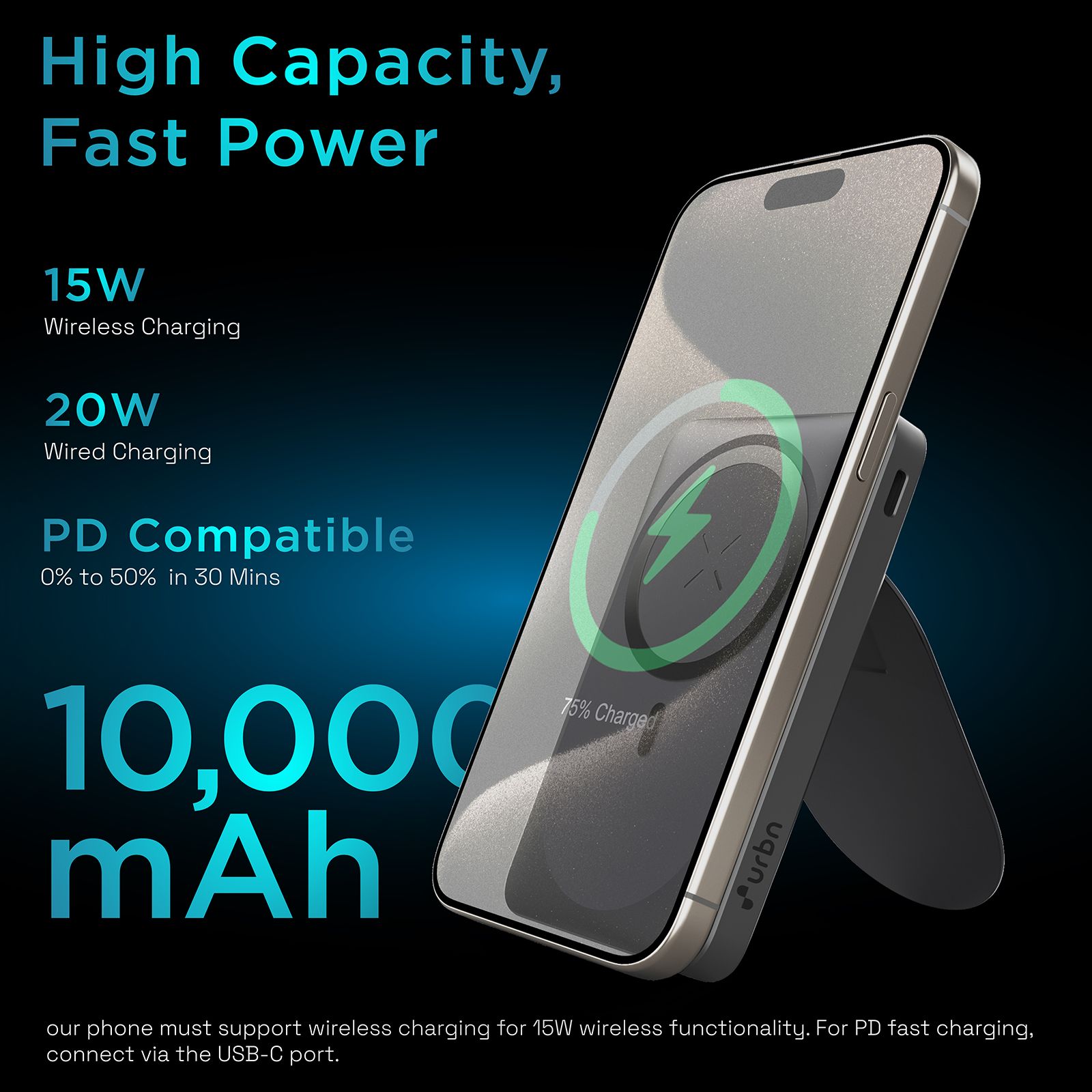 urbn UPR104 10000 mAh 20W Fast Charging Power Bank (1 Type A Port, 1 Type C Port & 1 Lightning Port, Multi Layer Circuit Protection, Black)_9
