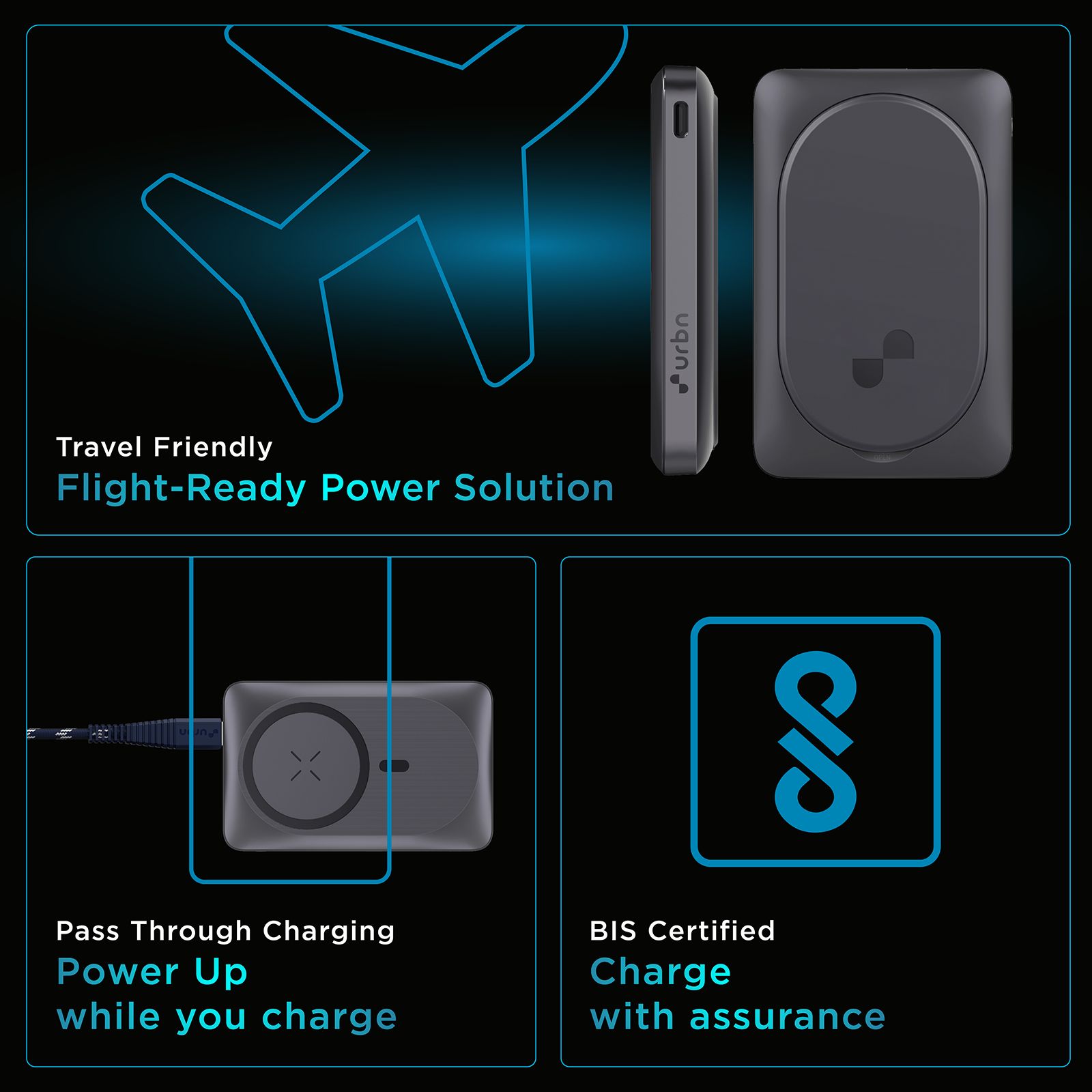 urbn UPR104 10000 mAh 20W Fast Charging Power Bank (1 Type A Port, 1 Type C Port & 1 Lightning Port, Multi Layer Circuit Protection, Black)_11