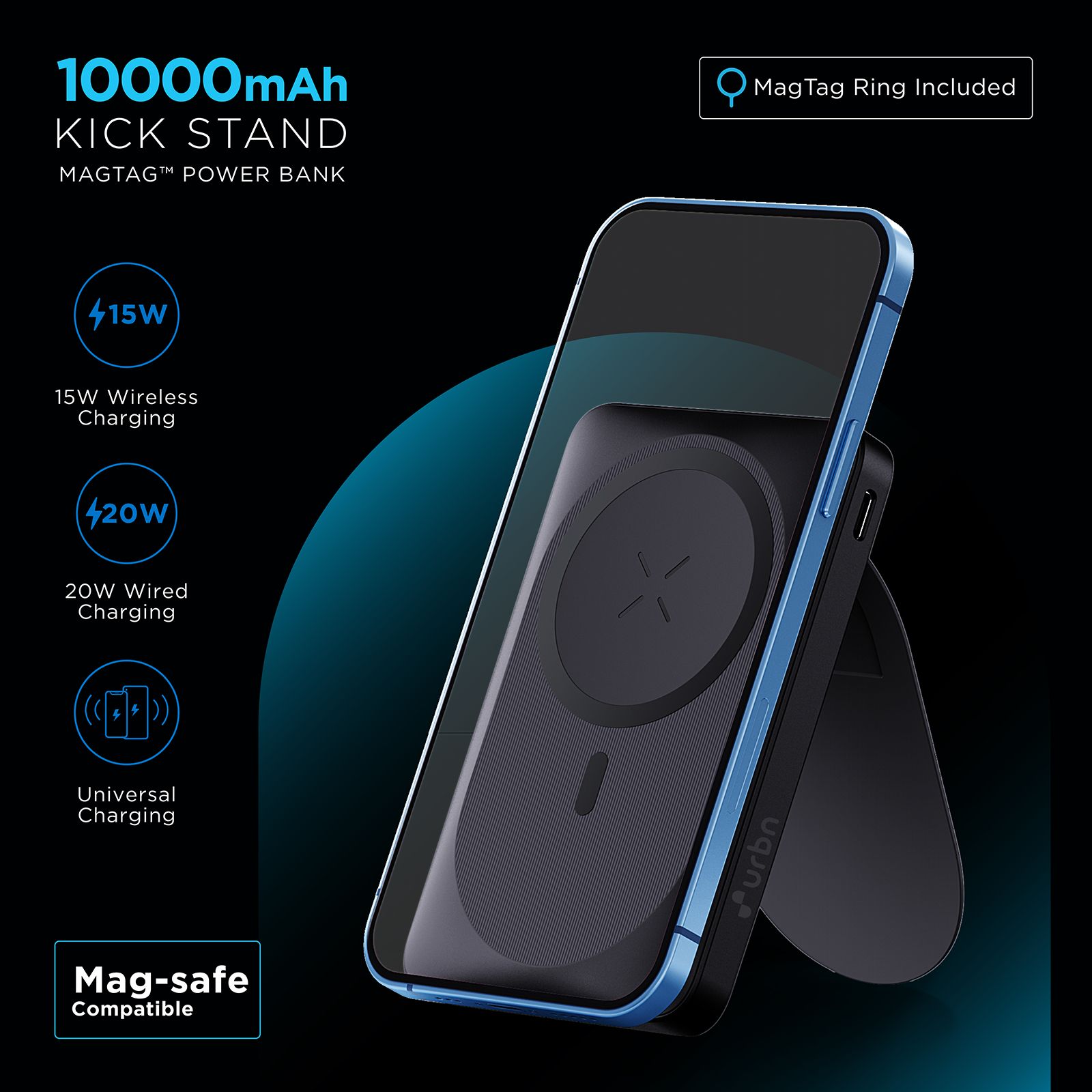 urbn UPR104 10000 mAh 20W Fast Charging Power Bank (1 Type A Port, 1 Type C Port & 1 Lightning Port, Multi Layer Circuit Protection, Black)_4