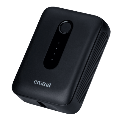 Croma Compact 10000 mAh 30W Fast Charging Power Bank (1 Type A & 1 Type C Port, Cable included, Black)