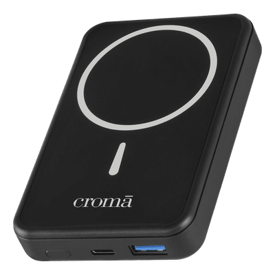 Croma 10000 mAh 22.5W Fast Charging Power Bank (1 Type A & 1 Type C Ports, Aluminium Casing, Magsafe Compatible, Black)