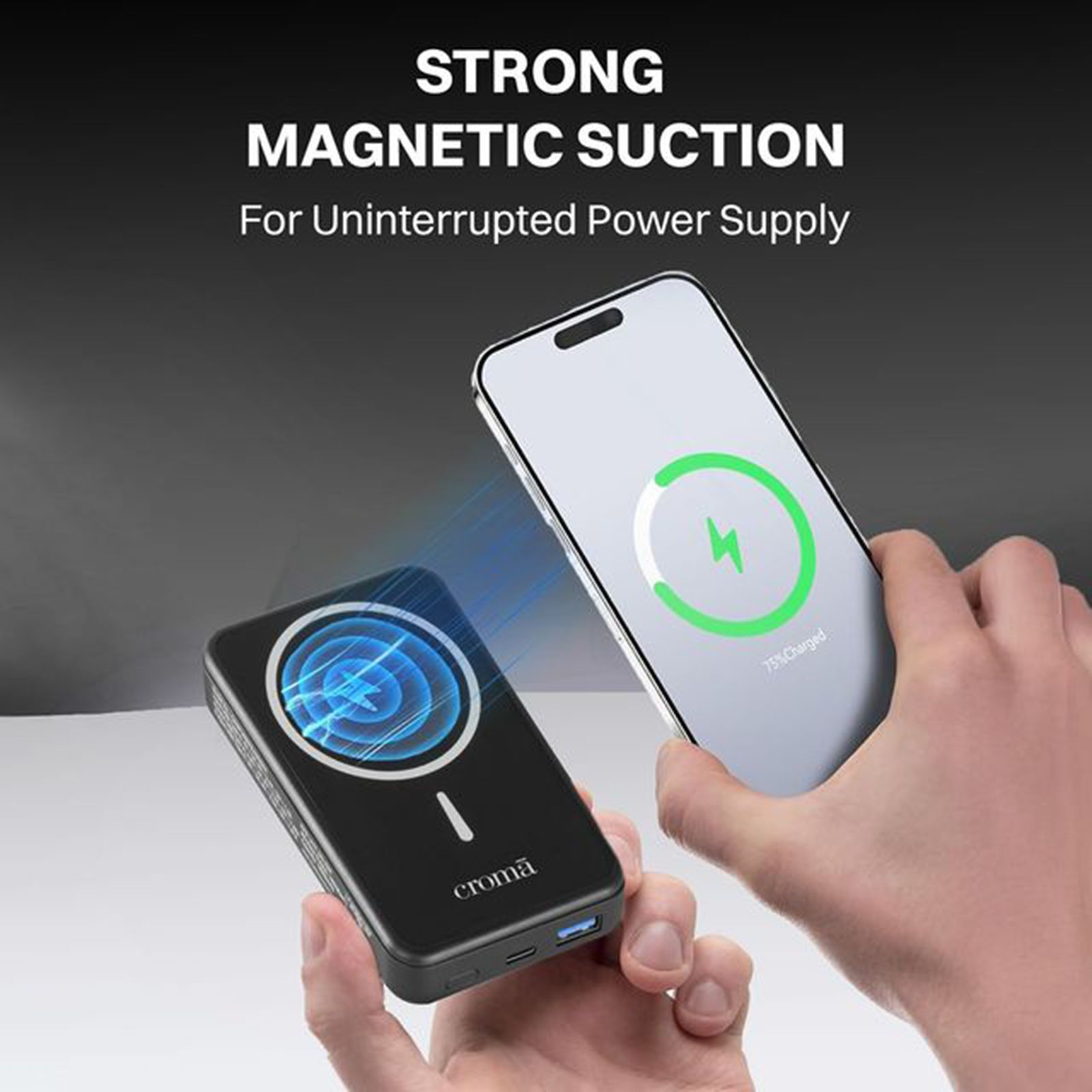Croma 10000 mAh 22.5W Fast Charging Power Bank (1 Type A & 1 Type C Ports, Aluminium Casing, Magsafe Compatible, Black)_5