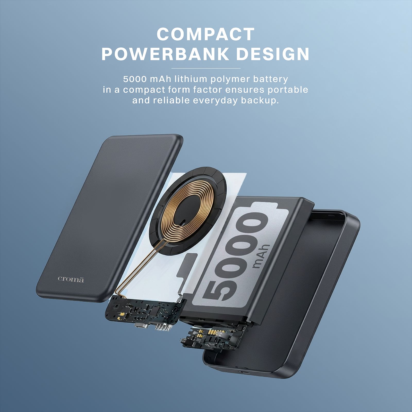 Croma 5000 mAh 20W Fast Charging Power Bank (1 Type C Port, Durable Plastic Case, Magsafe Compatible, Black)_8
