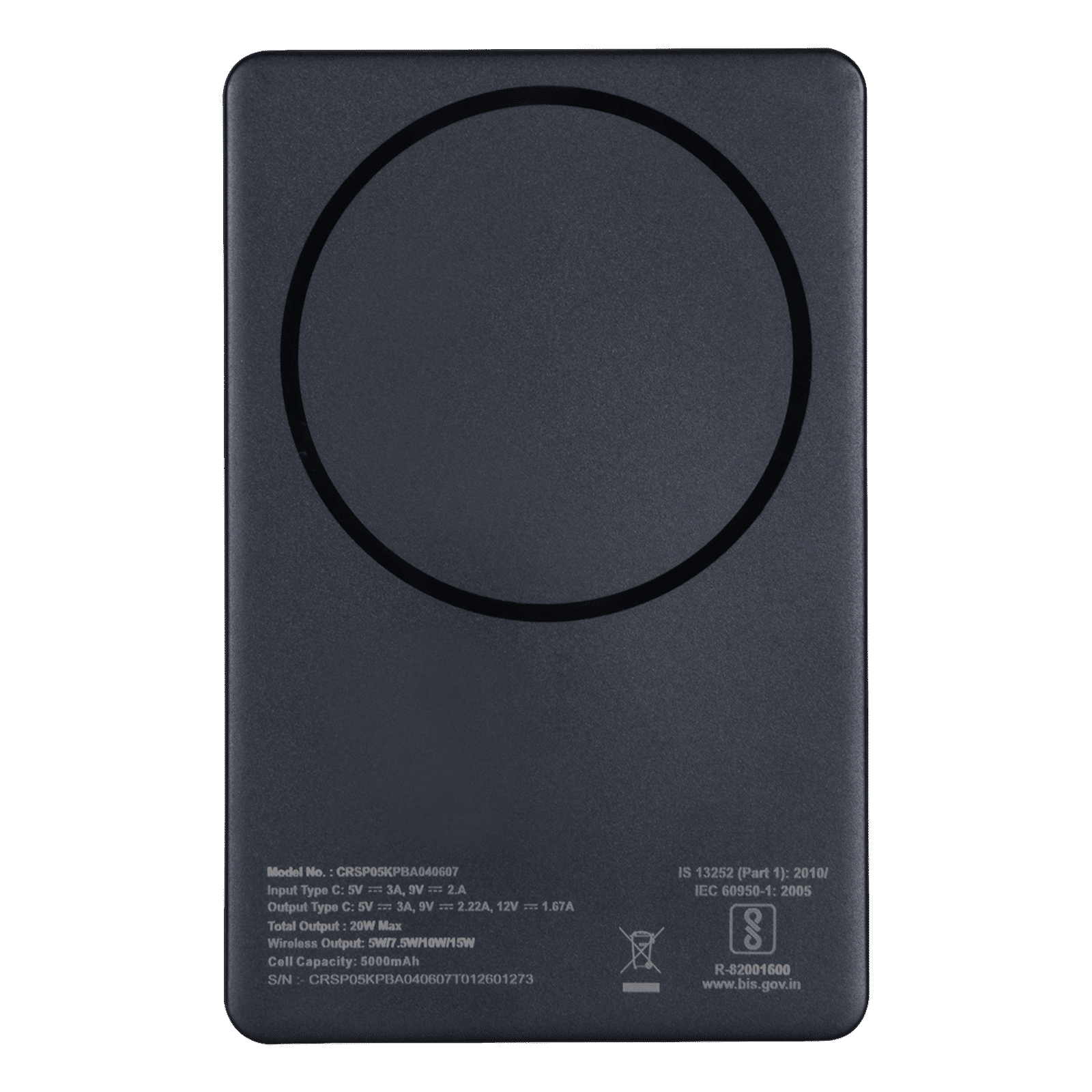 Croma 5000 mAh 20W Fast Charging Power Bank (1 Type C Port, Durable Plastic Case, Magsafe Compatible, Black)_5