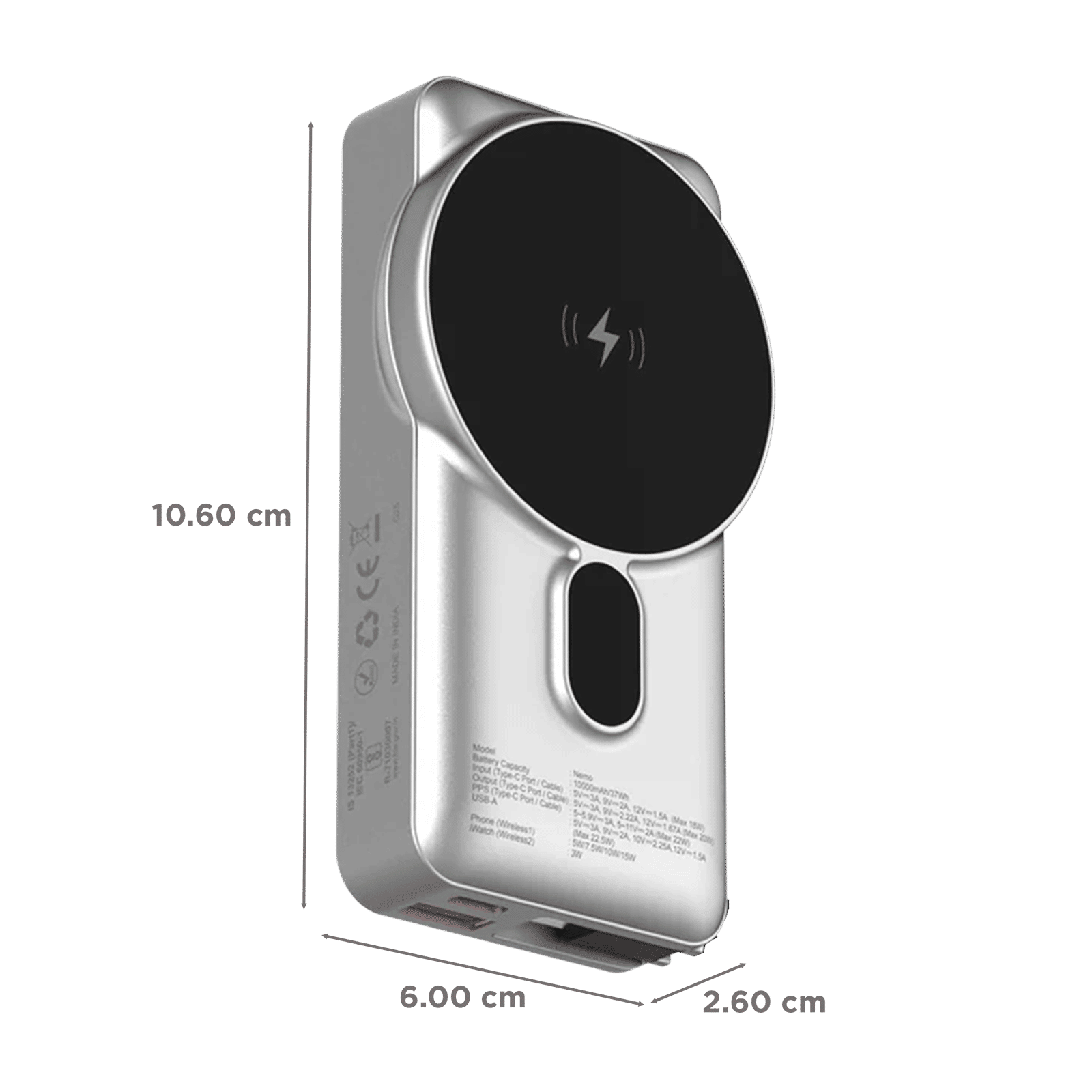 Stuffcool Nemo 10000 mAh 22.5W Fast Charging Power Bank (1 Type A Port, 1 Type C Port, MagSafe & Built-In Type-C Cable, ABS Plastic Casing, LED Indicator, Silver) Stuffcool Nemo 10000 mAh 22.5W Fast Charging Power Bank (1 Type A Port, 1 Type C Port, MagSafe & Built-In Type-C Cable, ABS Plastic Casing, LED Indicator, Silver)_2