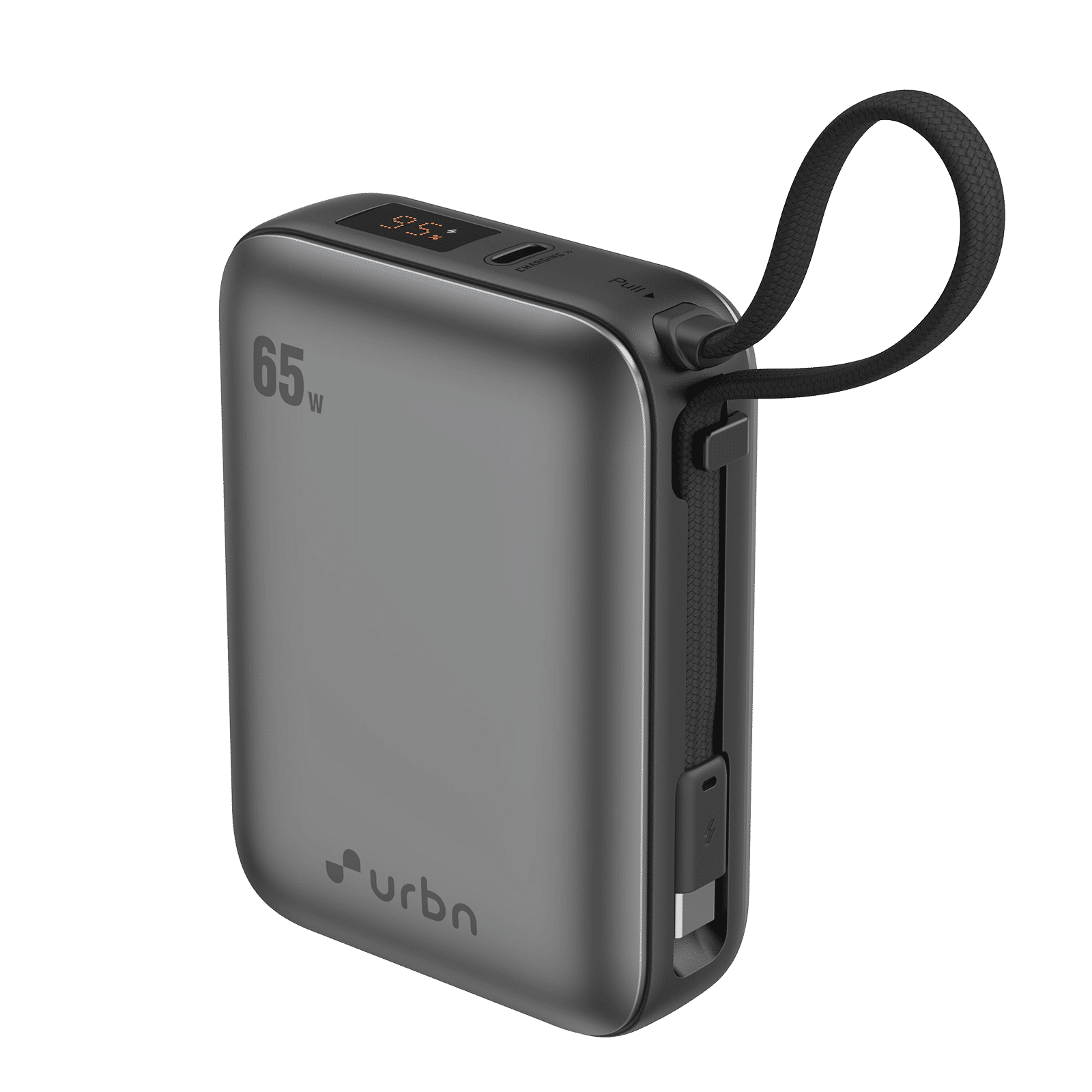 Urbn Zap 20000 mAh 65W Fast Charging Power Bank (1 Type C Port, 1 Built-in Cable Type C, Digital Display, Grey) Urbn Zap 20000 mAh 65W Fast Charging Power Bank (1 Type C Port, 1 Built-in Cable Type C, Digital Display, Grey)_1