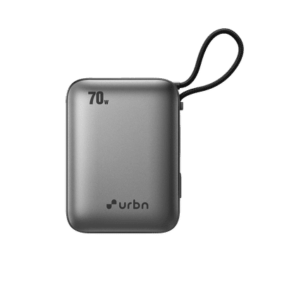 Urbn Zap 20000 mAh 70W Fast Charging Power Bank (1 Type C Port, 1 Built-in Cable Type C, Digital Display, Grey)