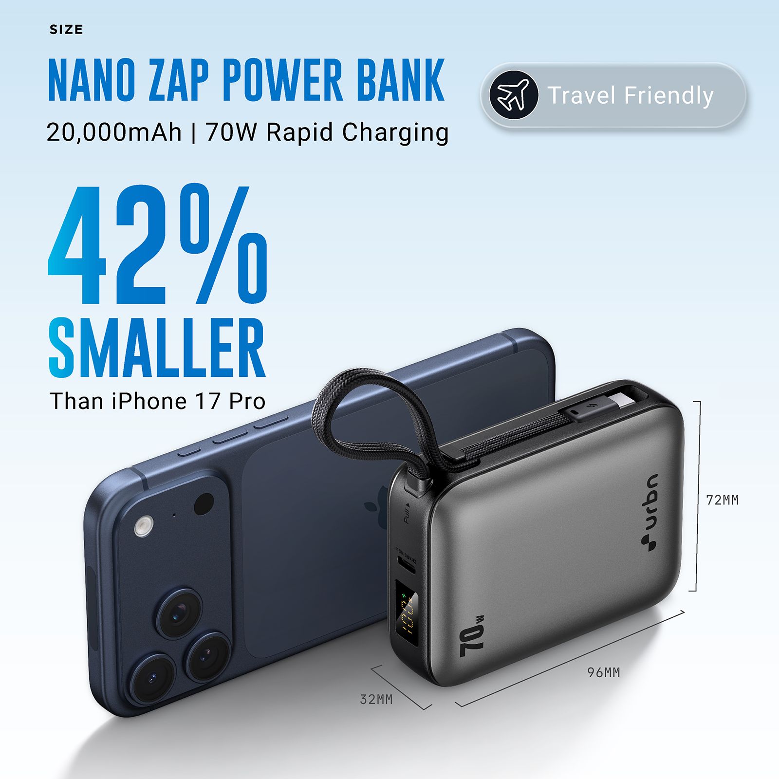 Urbn Zap 20000 mAh 70W Fast Charging Power Bank (1 Type C Port, 1 Built-in Cable Type C, Digital Display, Grey) Urbn Zap 20000 mAh 70W Fast Charging Power Bank (1 Type C Port, 1 Built-in Cable Type C, Digital Display, Grey)_11