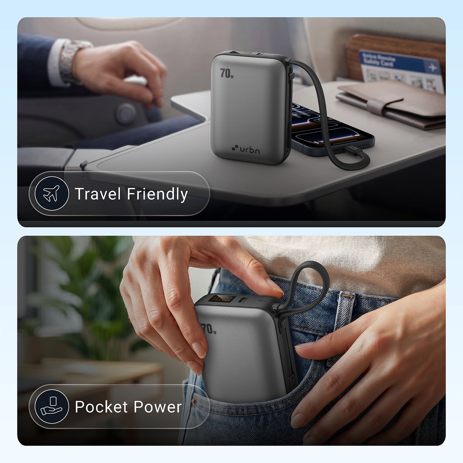 Urbn Zap 20000 mAh 70W Fast Charging Power Bank (1 Type C Port, 1 Built-in Cable Type C, Digital Display, Grey) Urbn Zap 20000 mAh 70W Fast Charging Power Bank (1 Type C Port, 1 Built-in Cable Type C, Digital Display, Grey)_16