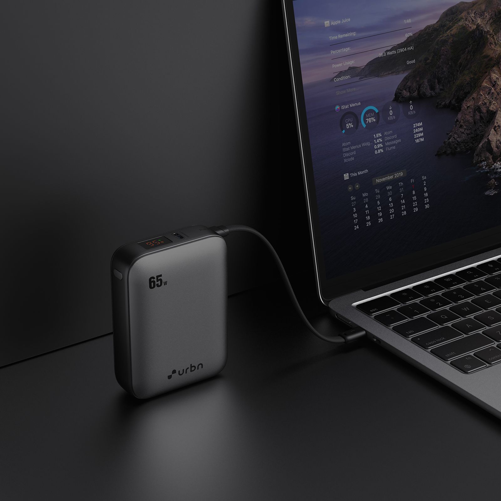 Urbn Zap 20000 mAh 65W Fast Charging Power Bank (1 Type C Port, 1 Built-in Cable Type C, Digital Display, Grey) Urbn Zap 20000 mAh 65W Fast Charging Power Bank (1 Type C Port, 1 Built-in Cable Type C, Digital Display, Grey)_6