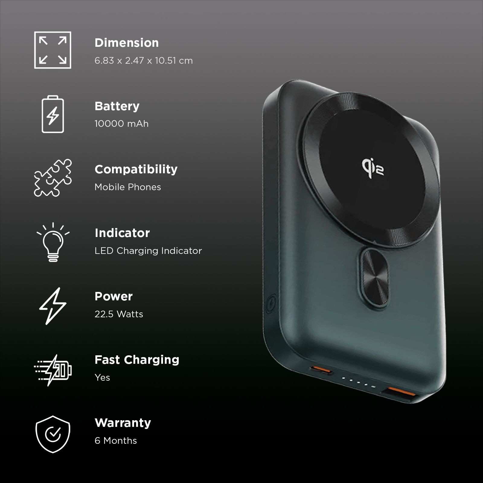 Ambrane AerosynQ Snap 2 10000 mAh 22.5W Fast Charging Power Bank (1 Type A Port, 1 Type C Port, MagSafe Compatible, SafeCharge Technology, Black & Green) Ambrane AerosynQ Snap 2 10000 mAh 22.5W Fast Charging Power Bank (1 Type A Port, 1 Type C Port, MagSafe Compatible, SafeCharge Technology, Black & Green)_3