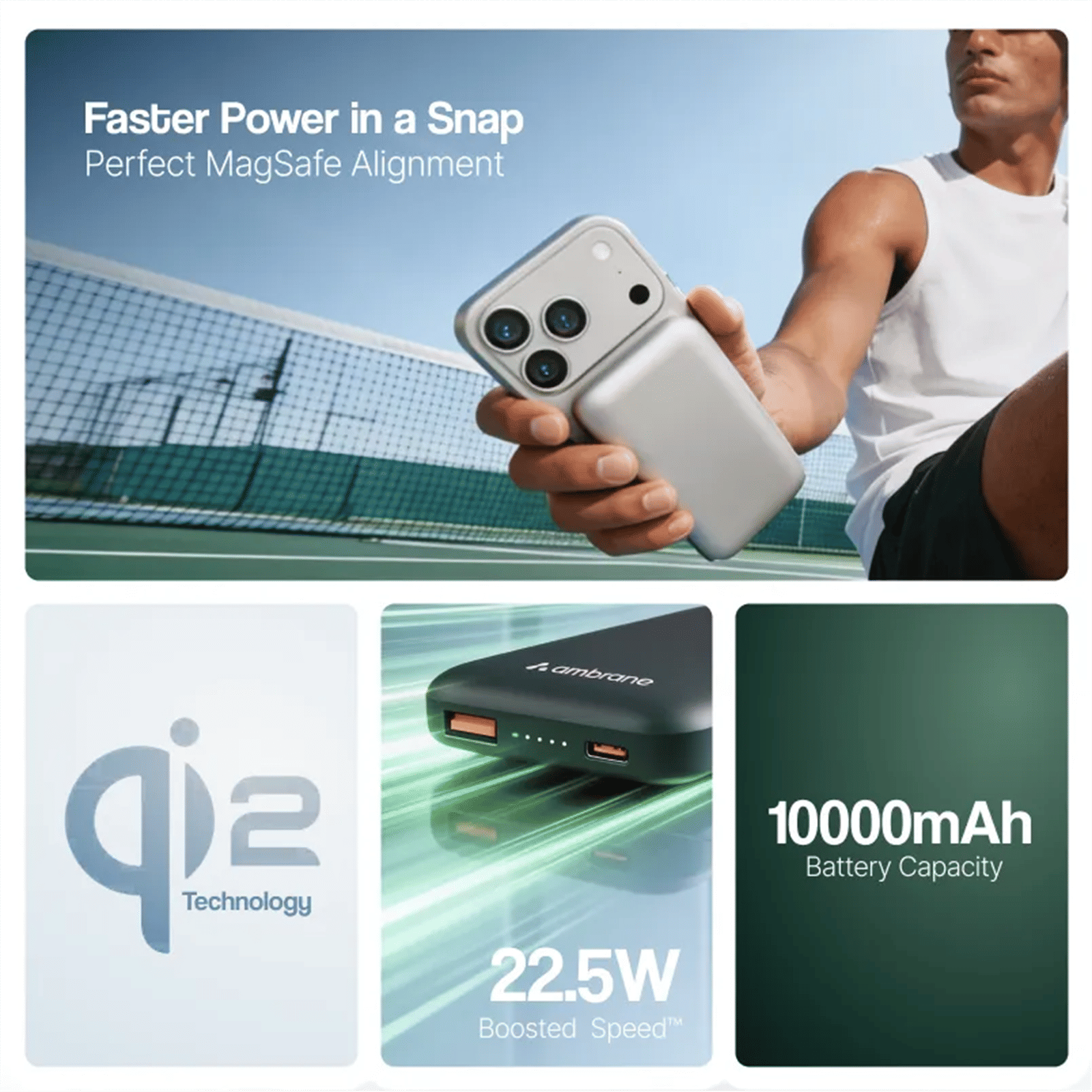 Ambrane AerosynQ Snap 2 10000 mAh 22.5W Fast Charging Power Bank (1 Type A Port, 1 Type C Port, MagSafe Compatible, SafeCharge Technology, Black & Green) Ambrane AerosynQ Snap 2 10000 mAh 22.5W Fast Charging Power Bank (1 Type A Port, 1 Type C Port, MagSafe Compatible, SafeCharge Technology, Black & Green)_2