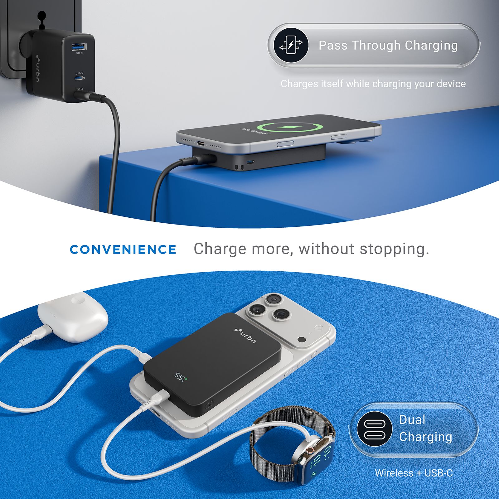 Urbn Slate 10000 mAh 20W Fast Charging Power Bank (2 Type C Ports, MagSafe Compatible, Premium Metallic Finish, LED Display, Black)_11