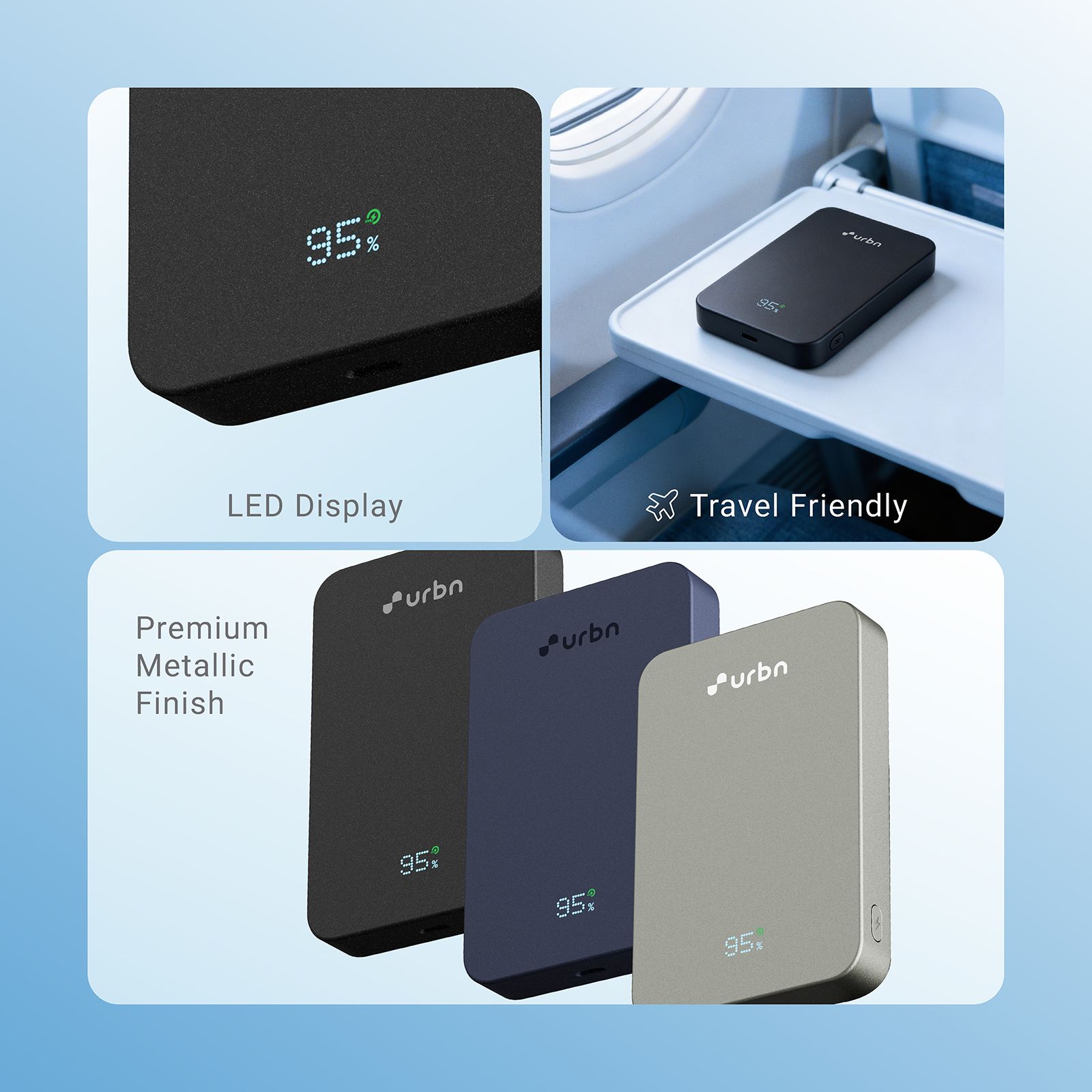 Urbn Slate 10000 mAh 20W Fast Charging Power Bank (2 Type C Ports, MagSafe Compatible, Premium Metallic Finish, LED Display, Black)_16