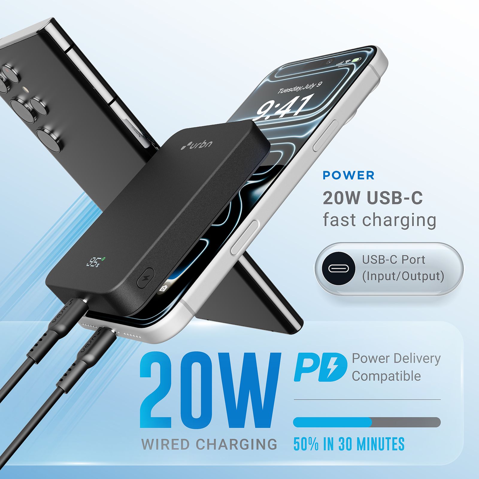 Urbn Slate 10000 mAh 20W Fast Charging Power Bank (2 Type C Ports, MagSafe Compatible, Premium Metallic Finish, LED Display, Black)_10