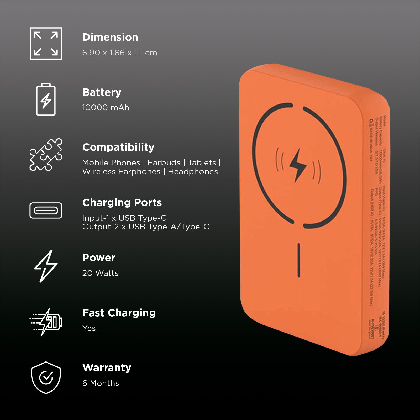 Stuffcool Click 10 10000 mAh 20W Fast Charging Power Bank ( 1 Type C & 1 Type A Port, MagSafe Compatible, Digital Display, Orange) Stuffcool Click 10 10000 mAh 20W Fast Charging Power Bank ( 1 Type C & 1 Type A Port, MagSafe Compatible, Digital Display, Orange)_2