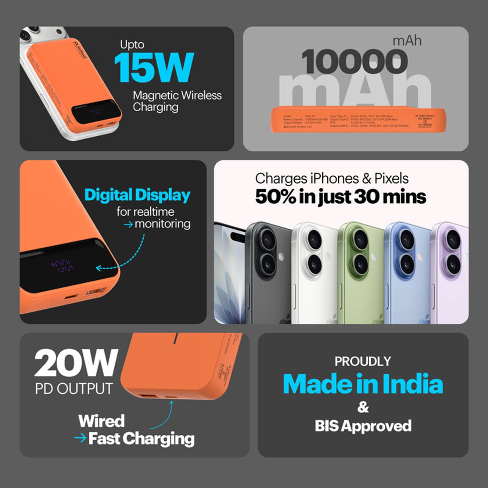 Stuffcool Click 10 10000 mAh 20W Fast Charging Power Bank ( 1 Type C & 1 Type A Port, MagSafe Compatible, Digital Display, Orange) Stuffcool Click 10 10000 mAh 20W Fast Charging Power Bank ( 1 Type C & 1 Type A Port, MagSafe Compatible, Digital Display, Orange)_7