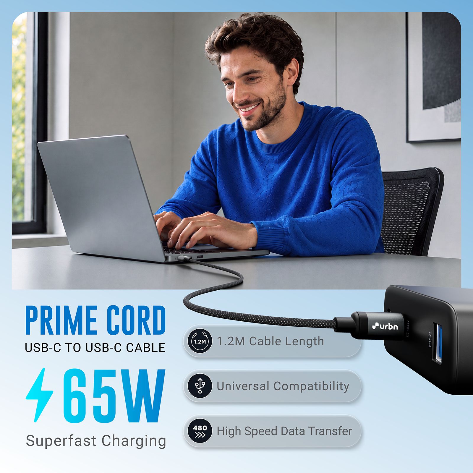 urbn UPC261 Type C to Type C 3.9 Feet (1.2M) Cable (65W Super Fast Charging, Black)_8