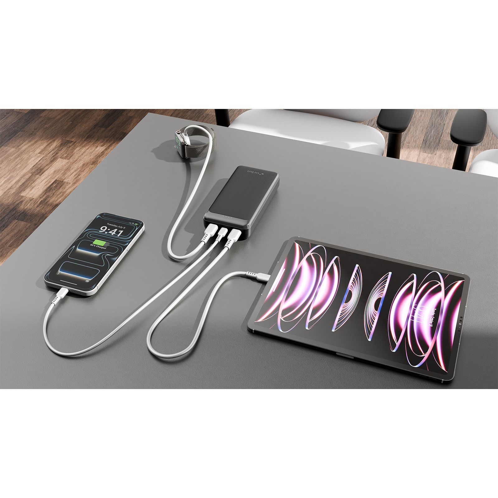 urbn UPR217 20000 mAh 35W Fast Charging Power Bank (2 Type A & 1 Type C Ports, Battery Temperature Protection, Black)_9