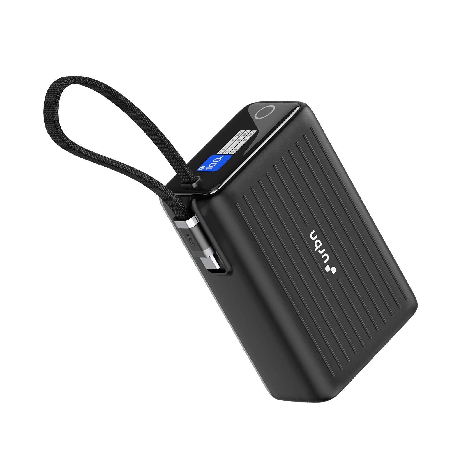 urbn Mega Stack 25000 mAh 100W Fast Charging Power Bank (1 Type A & 1 Type C Ports, 1 Built-in Type-C Cable, Smart Digital Display, Black)_1
