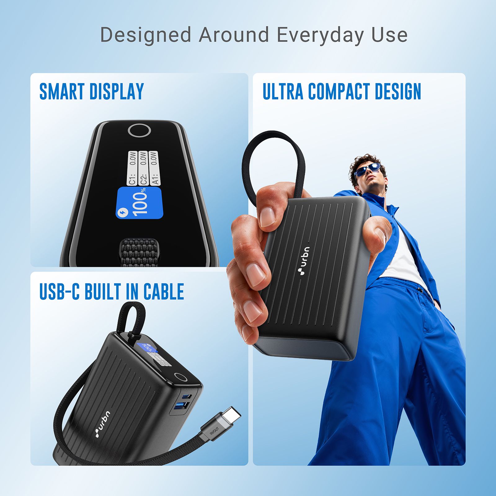 urbn Mega Stack 25000 mAh 100W Fast Charging Power Bank (1 Type A & 1 Type C Ports, 1 Built-in Type-C Cable, Smart Digital Display, Black)_17