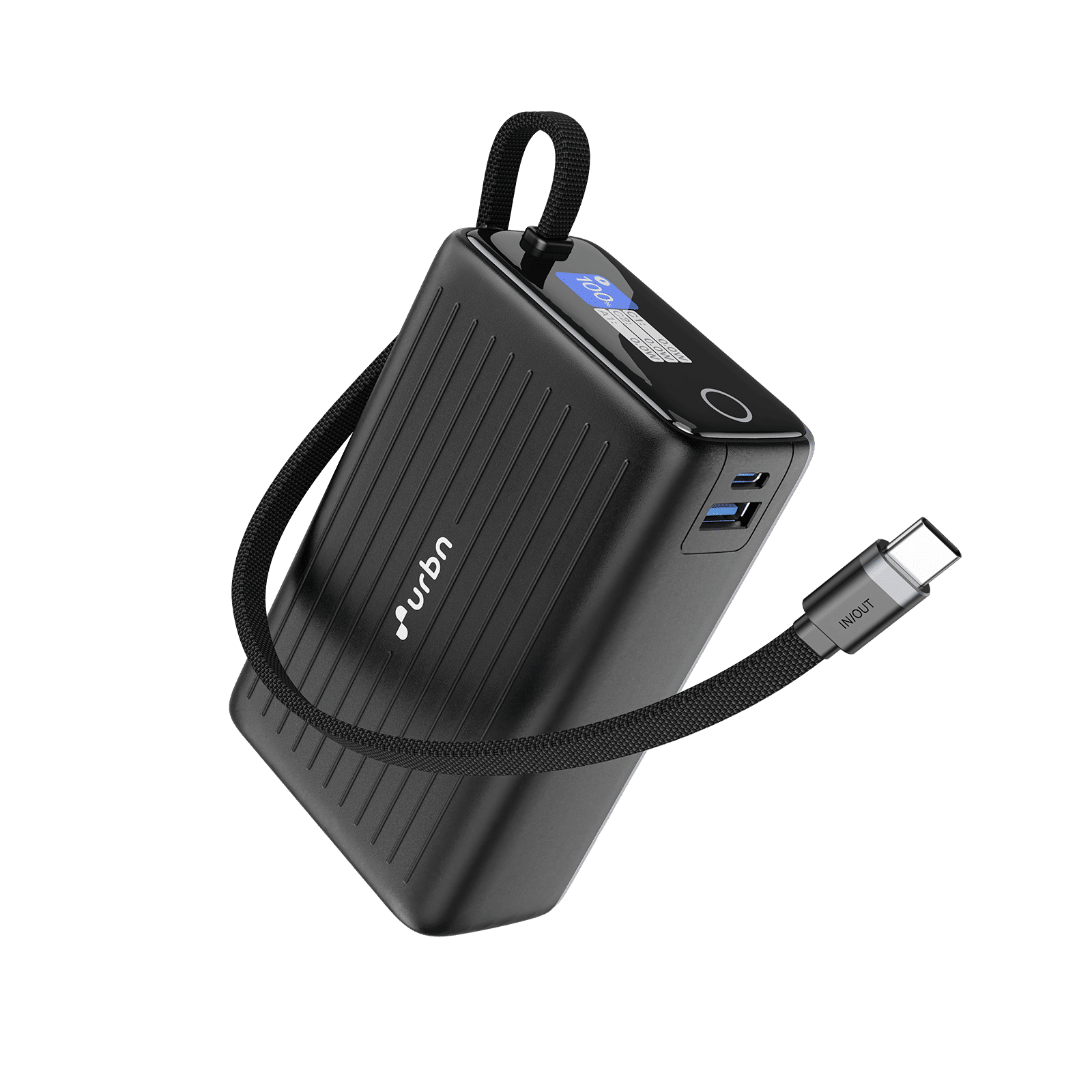 urbn Mega Stack 25000 mAh 100W Fast Charging Power Bank (1 Type A & 1 Type C Ports, 1 Built-in Type-C Cable, Smart Digital Display, Black)_2