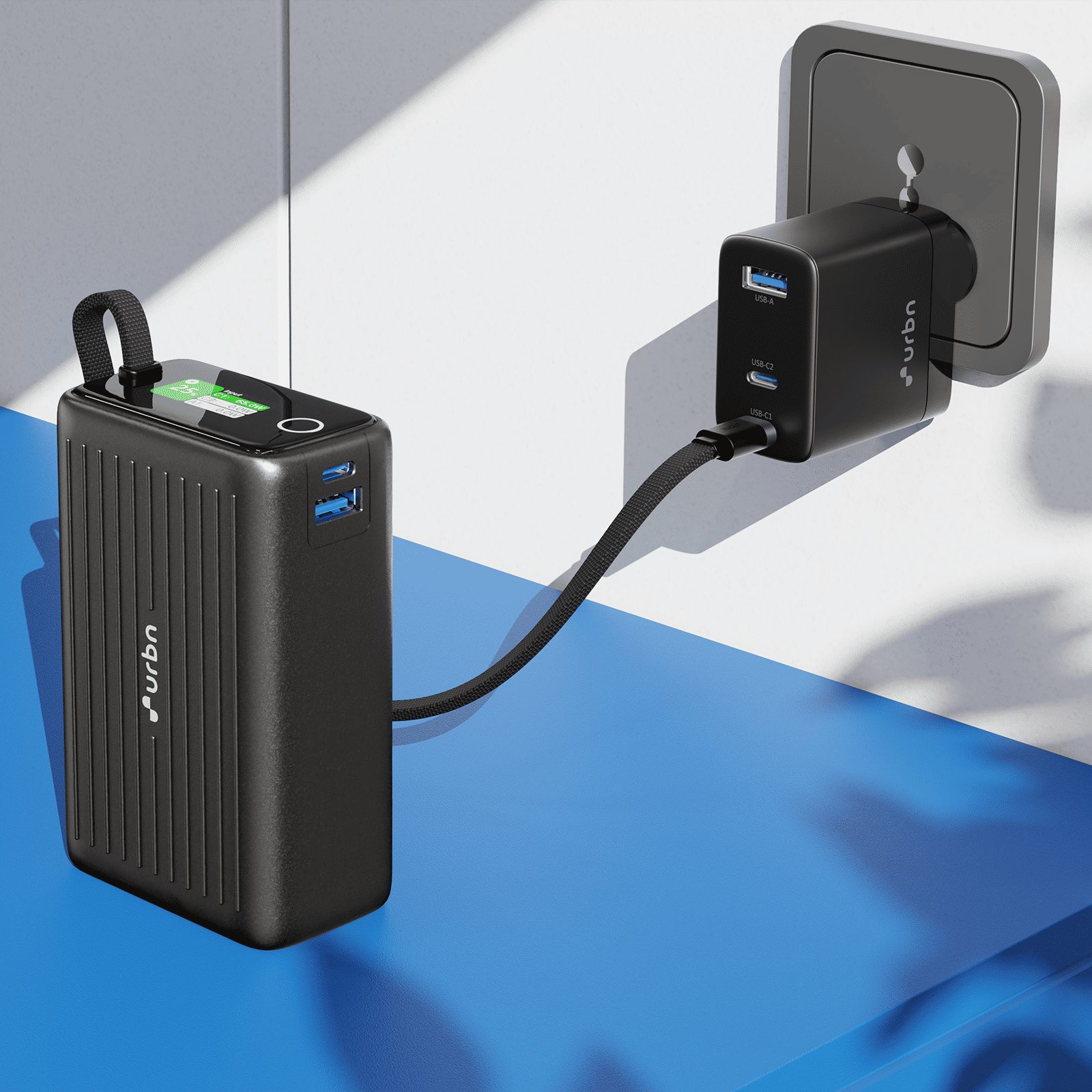 urbn Mega Stack 25000 mAh 100W Fast Charging Power Bank (1 Type A & 1 Type C Ports, 1 Built-in Type-C Cable, Smart Digital Display, Black)_8