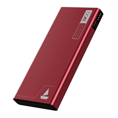 boAt EnergyShroom PB300 10000 mAh 22.5W Fast Charging Power Bank (2 Type A, 1 Type C & 1 Micro USB Port, Sleek Aluminium Casing, 12 Layer Smart IC Protection, Martian Red)
