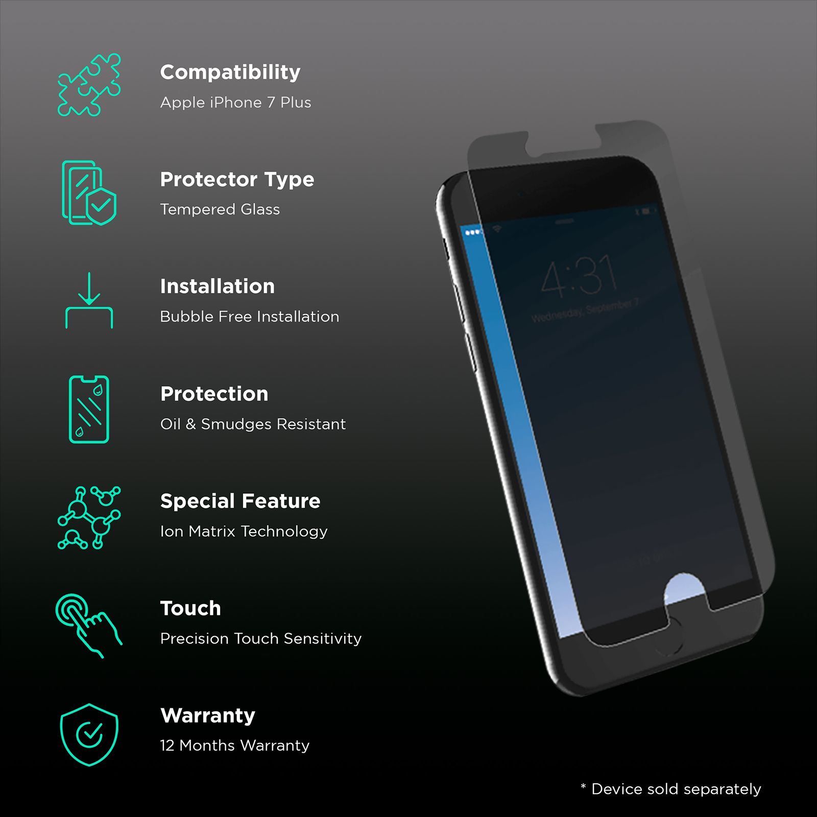 Brilyant Catz Privacy Tempered Glass Screen Protector for Apple iPhone 7 Plus (Ultra Transparent Visibility)_2