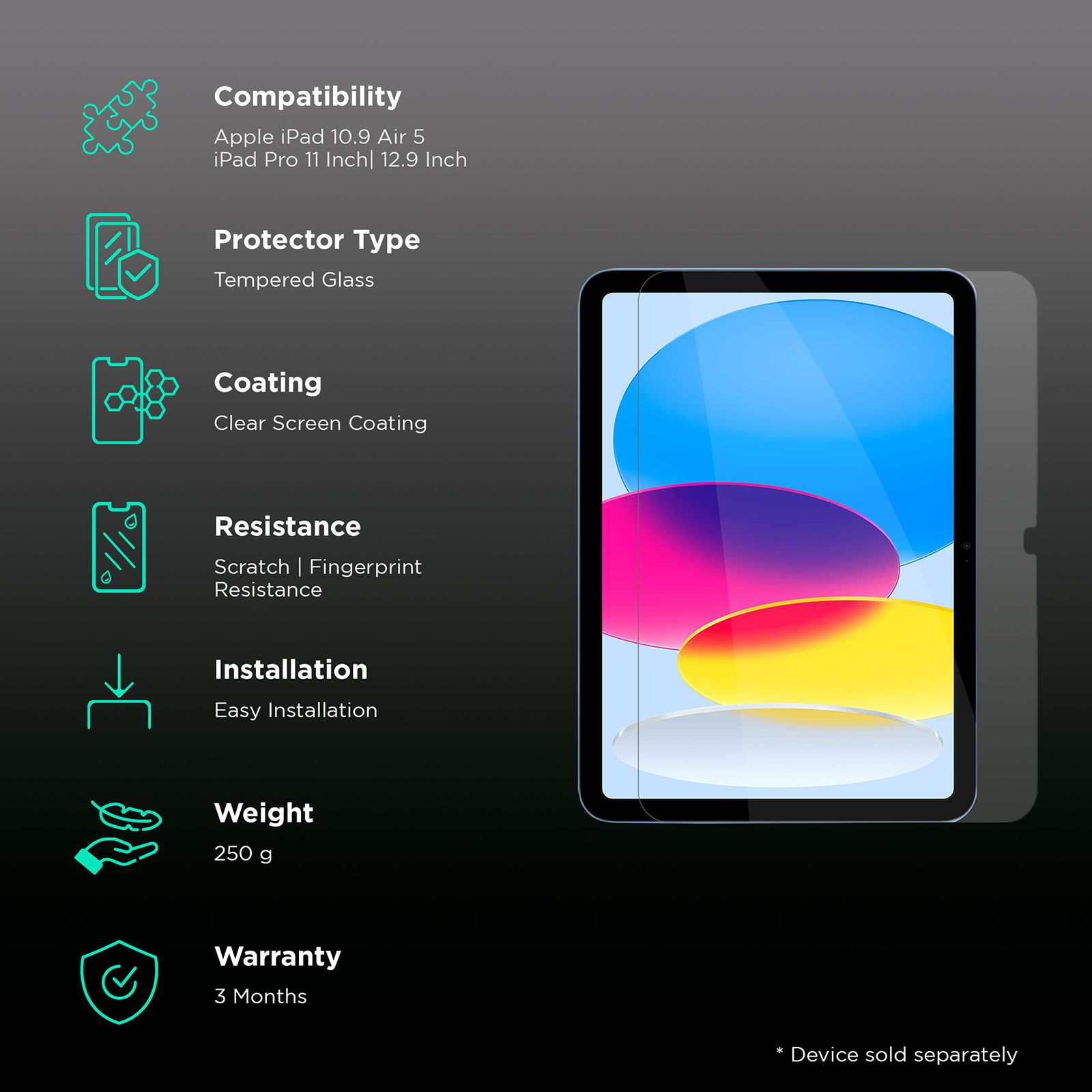 GRIPP Tempered Glass for iPad 10.9 Air 5, iPad Pro 11 Inch, iPad Pro 12.9 Inch (9H Screen Hardness)_3