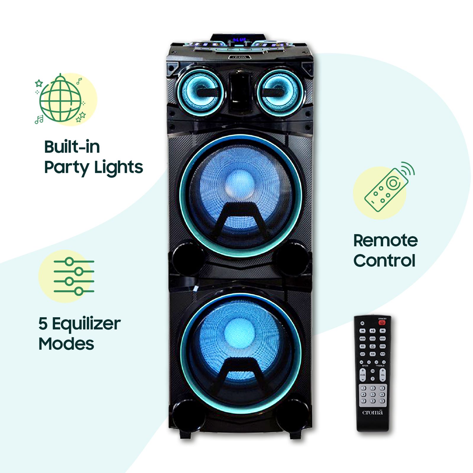 Croma 1400W Bluetooth Party Speaker (Dynamic Bass Boost, Black) Croma 1400W Bluetooth Party Speaker (Dynamic Bass Boost, Black)_10