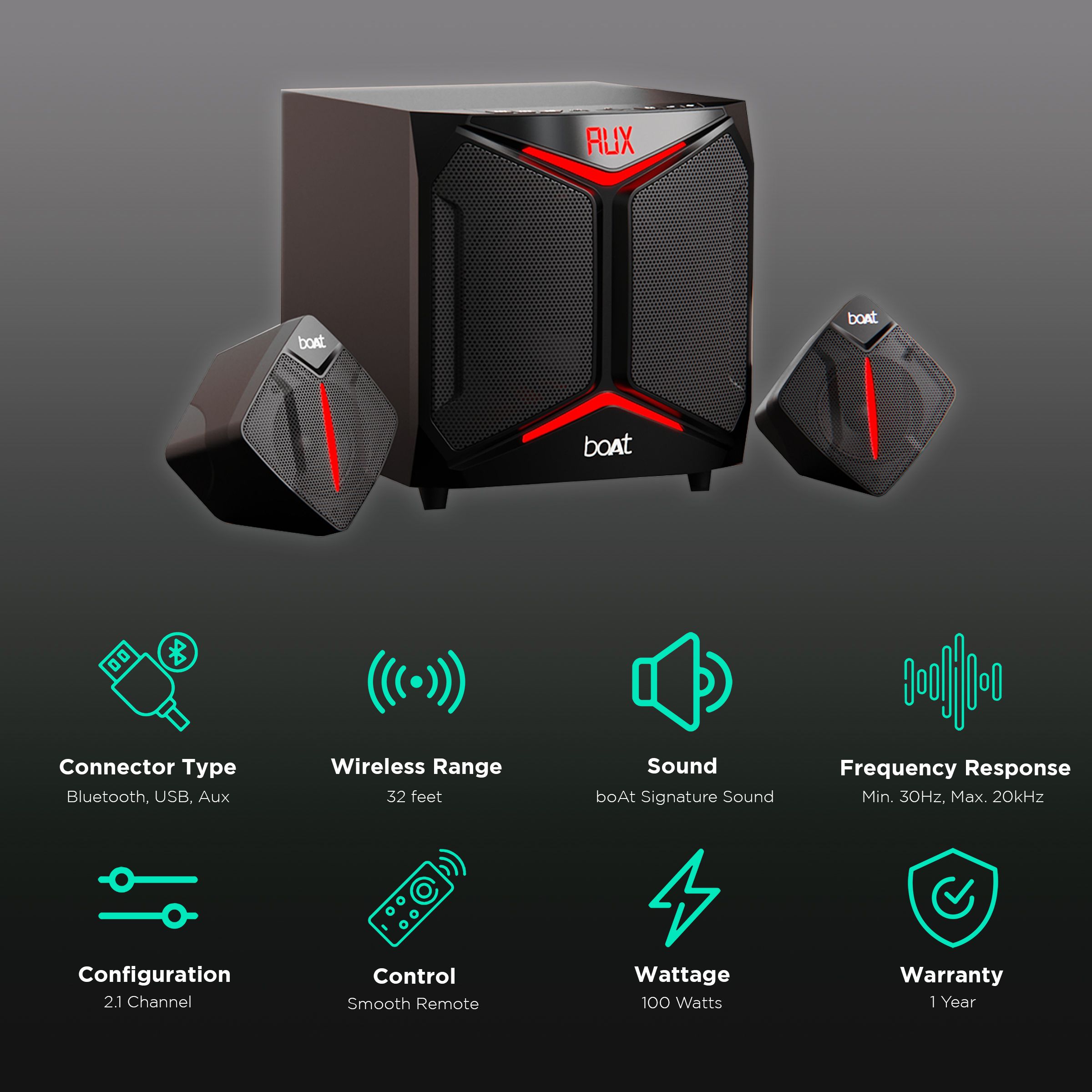 boAt Blitz 2008 100 Watts Multimedia Speaker ( boAt Signature Sound, 2.1 Channel, Premium Black ) boAt Blitz 2008 100 Watts Multimedia Speaker ( boAt Signature Sound, 2.1 Channel, Premium Black )_2