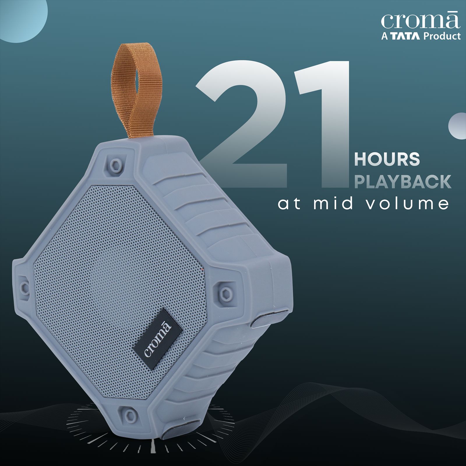 Croma 5W Portable Bluetooth Speaker (Water Proof, 21 Hours Playback Time, True Wireless Stereo Function, Grey)_5